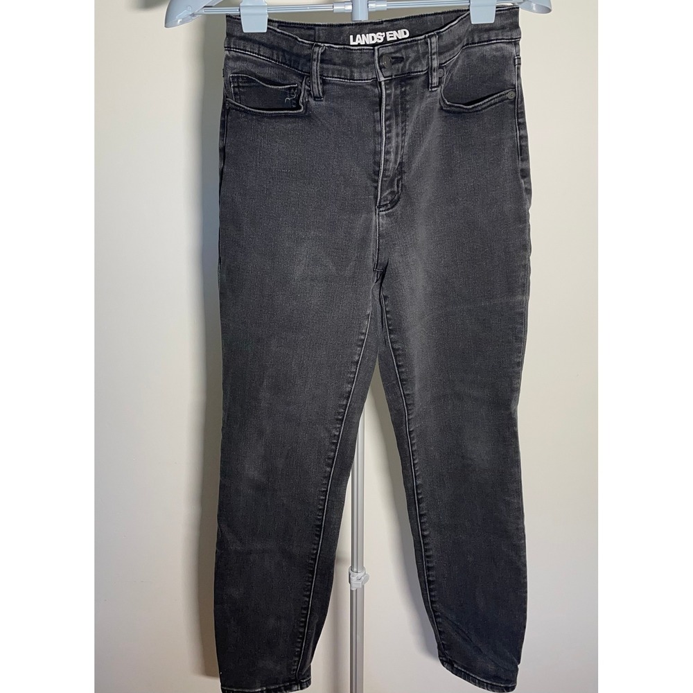 Lands End Womens High Rise Slim Ankle Jean 7/8 Washed Black Denim Size 10‎